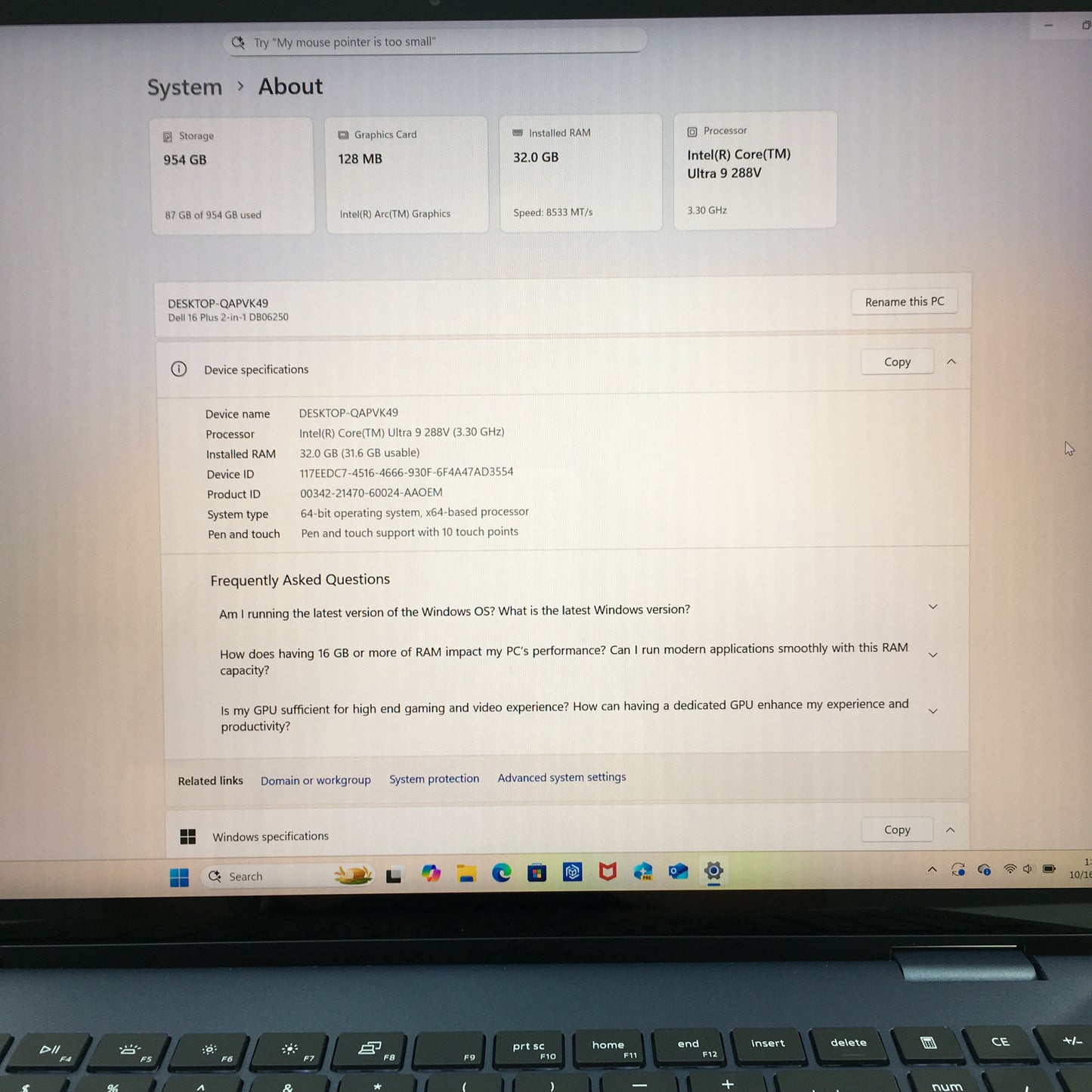 Dell Inspiron 16 Plus 7640 P183F 16" Core Ultra 9 288V 3.3GHz 32GB RAM 1TB SSD