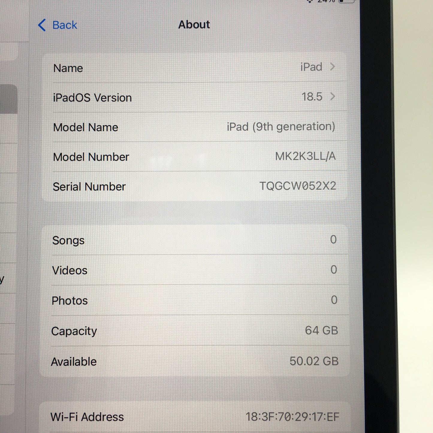 WiFi Only Apple iPad 9th Gen 64GB Space Gray MK2K3LL/A