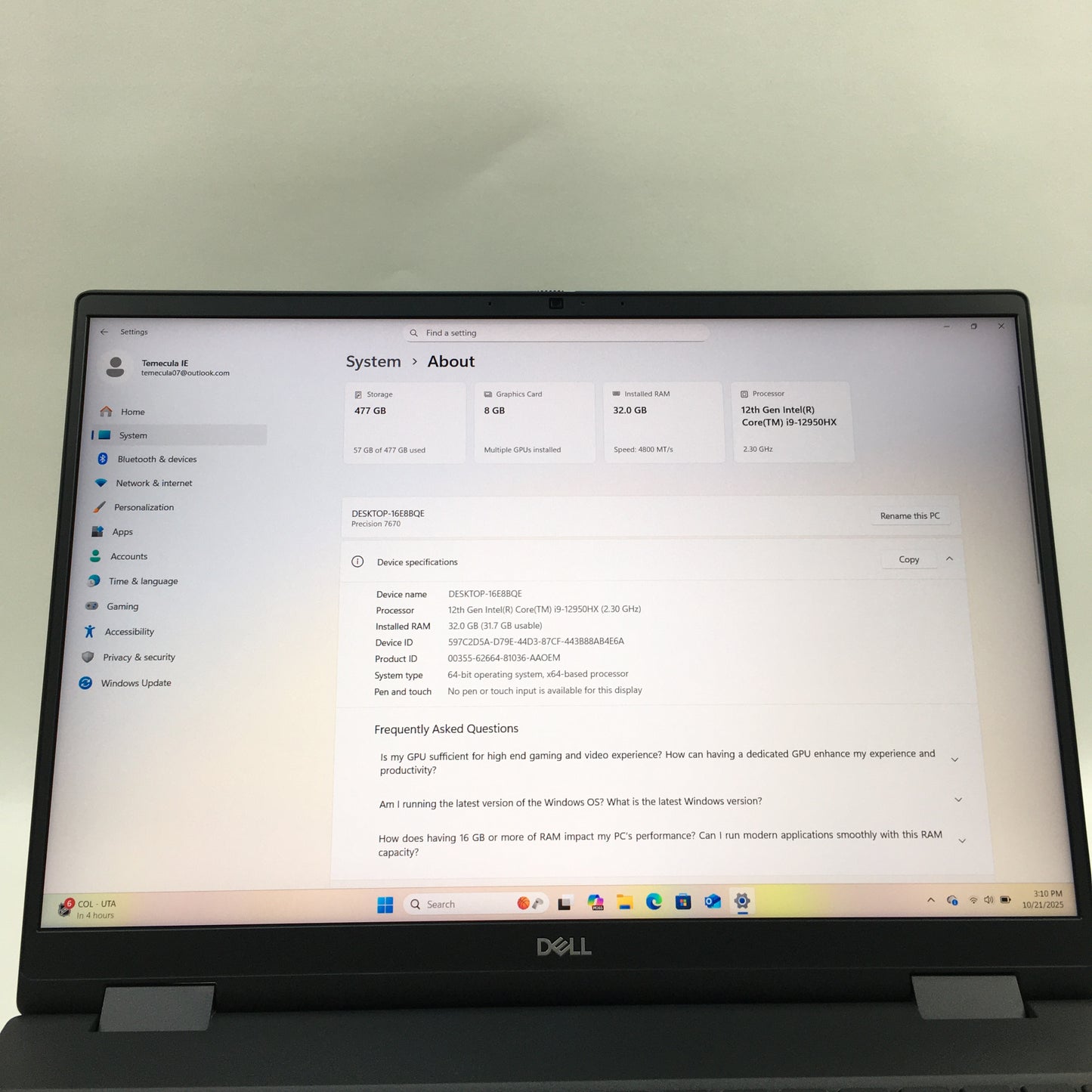 Dell Precision 7670 16" i9-12950HX 2.3GHz 32GB RAM 512GB SSD RTX A2000