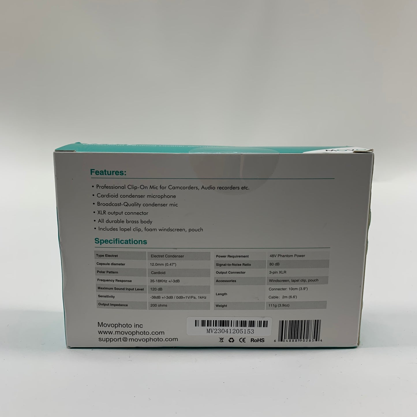 New MOVO Professional Cardioid 35 Hz to 18 kHz Lavalier Microphone LV8-C