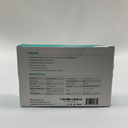 New MOVO Professional Cardioid 35 Hz to 18 kHz Lavalier Microphone LV8-C