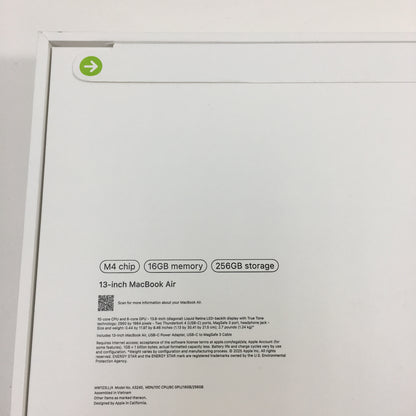 2025 Apple MacBook Air 13.6" M4 8C GPU 4.5GHz 16GB RAM 256GB SSD A3240