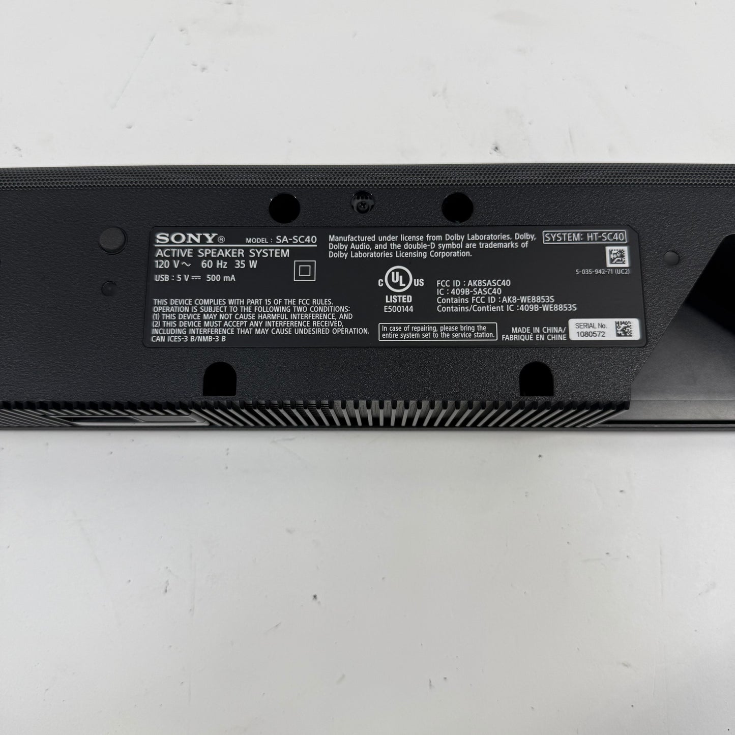 Sony  2.1 Channel Sound Bar/Subwoofer Soundbar Black HT-SC40