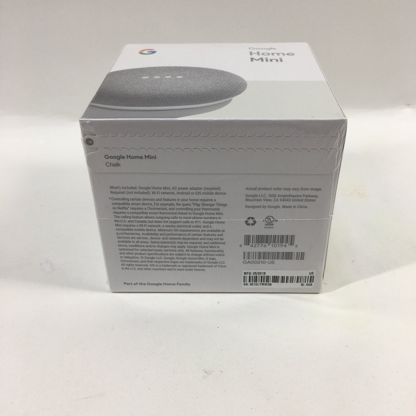 New Google Home Mini Smart Speaker Gray GA00210-US