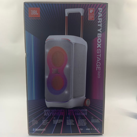 New JBL Stage 320 Portable Bluetooth Party Speaker White JBLSTAGE320SWAM