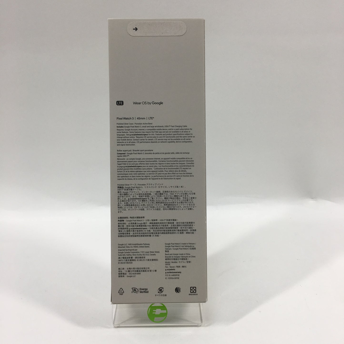 New Google Pixel Watch 3 45mm Polished Silver Activity Tracker Porcelain Active Band GA05283-US