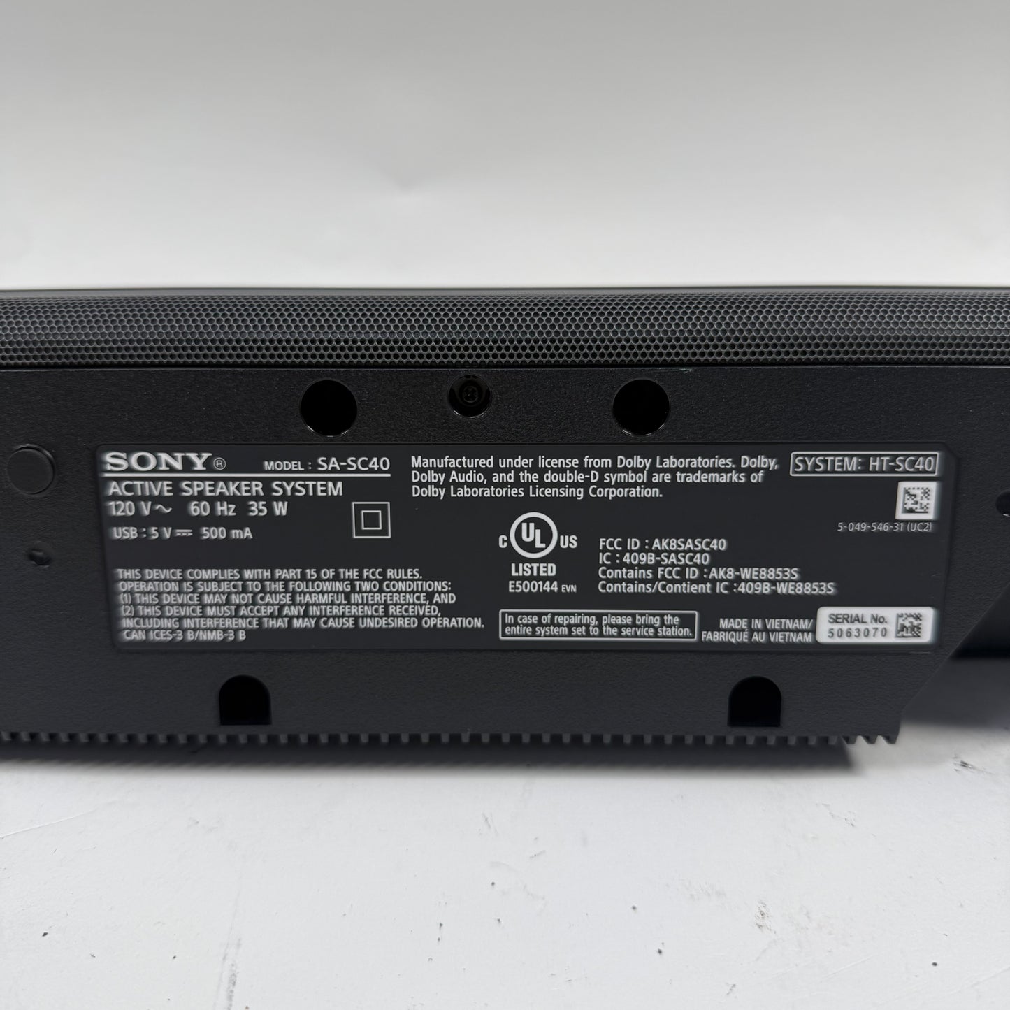 Sony Bluetooth Sound Bar System Black SA-SC40 Sound Bar Only