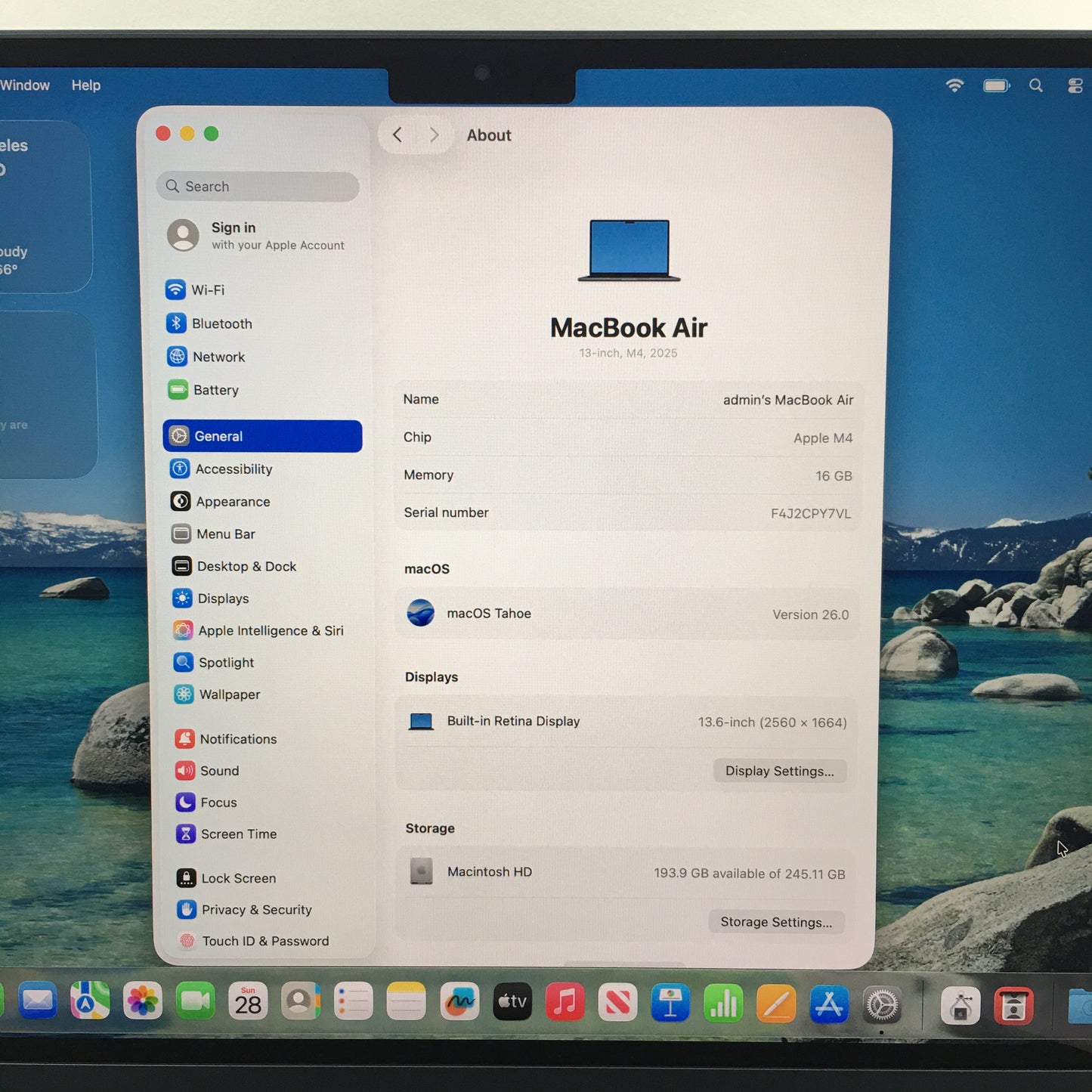 2025 Apple MacBook Air 13.6" M4 8C GPU 4.5GHz 16GB RAM 256GB SSD A3240