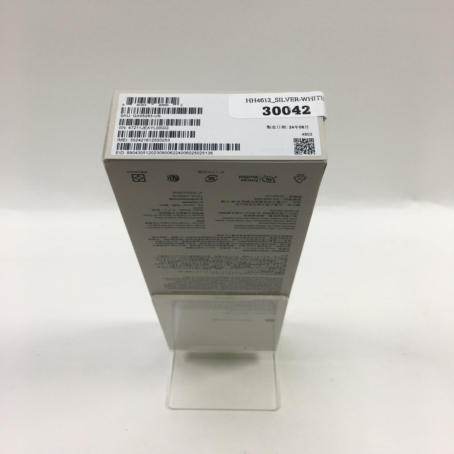 New Google Pixel Watch 3 45mm Polished Silver Activity Tracker Porcelain Active Band GA05283-US