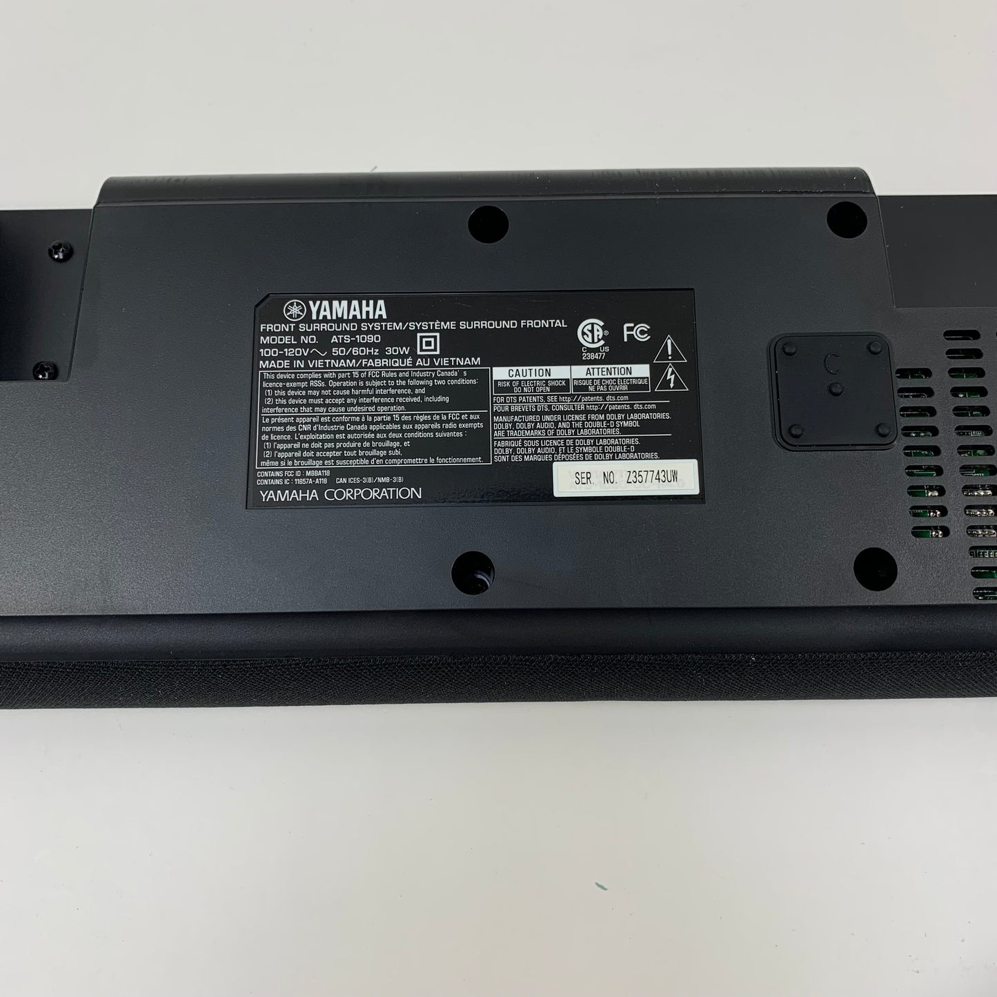 Yamaha ATS-1090 Sound Bar with Dual Built-in Subwoofers Black VCK7180