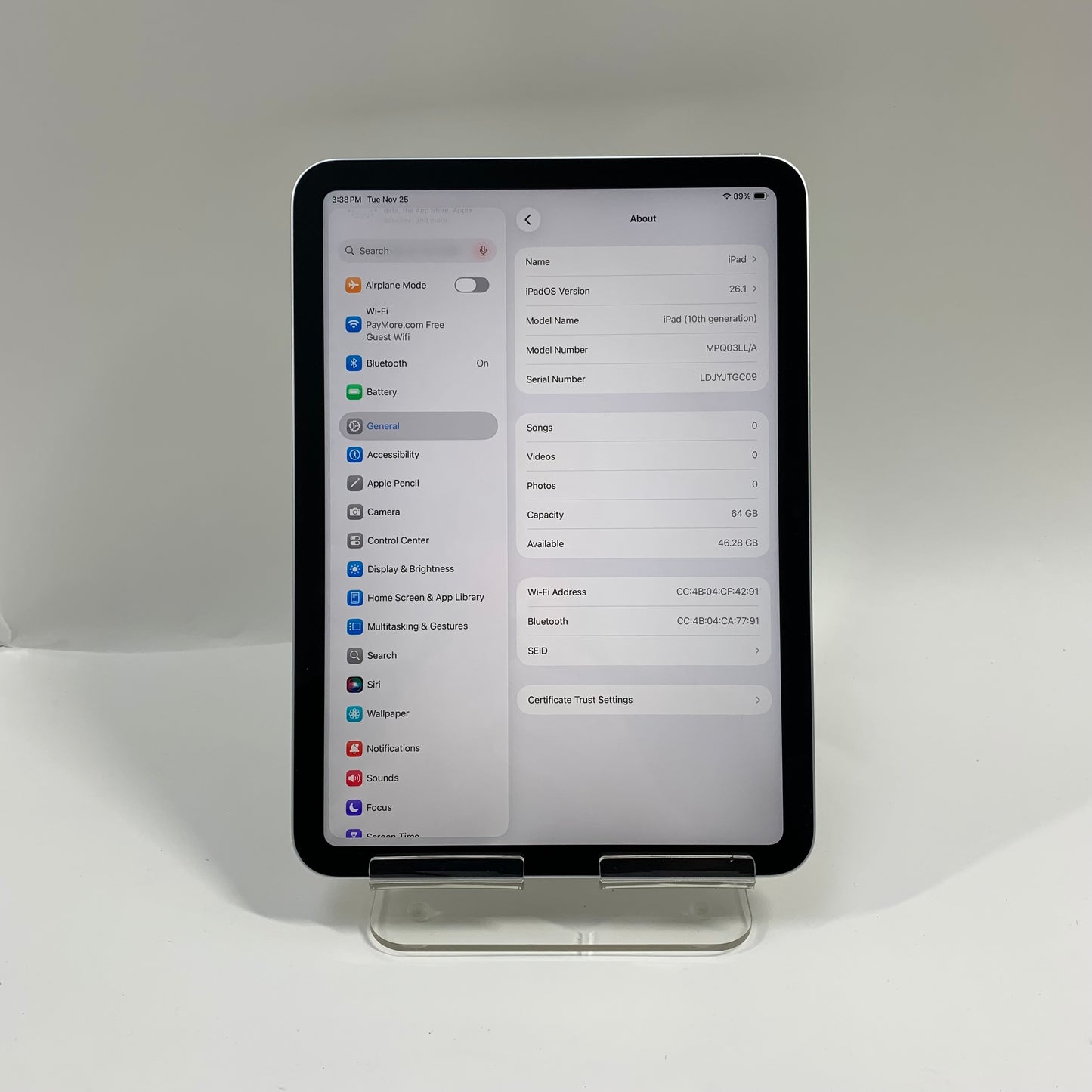 WiFi Only Apple iPad 10th Gen 64GB Silver MPQ03LL/A