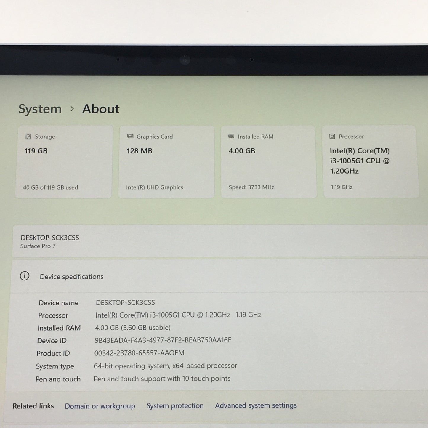 Microsoft Surface Pro 7 12.3" i3-1005G1 1.2GHz 4GB RAM 128GB SSD