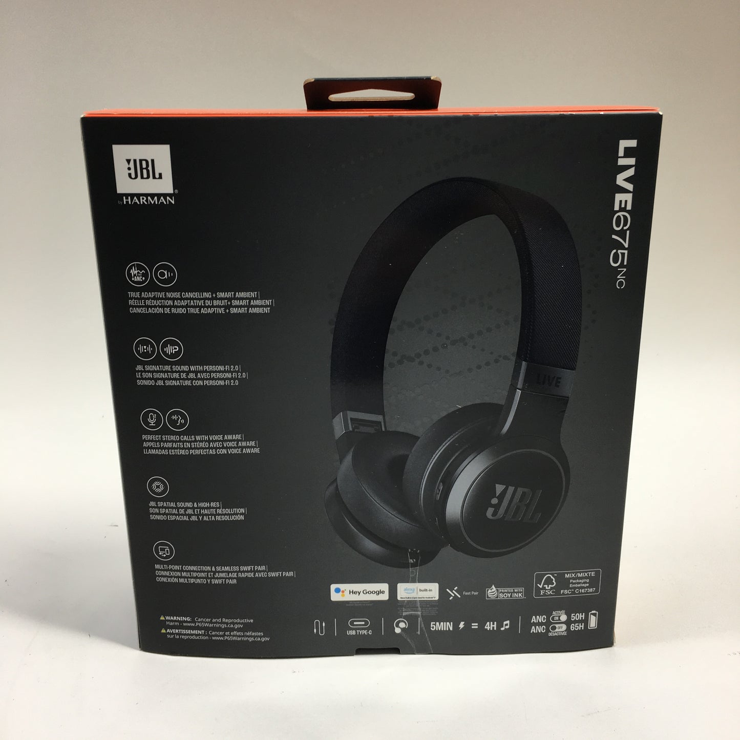 JBL Live 675 NC Noise-Cancelling Wireless On-Ear Bluetooth Headphones Black