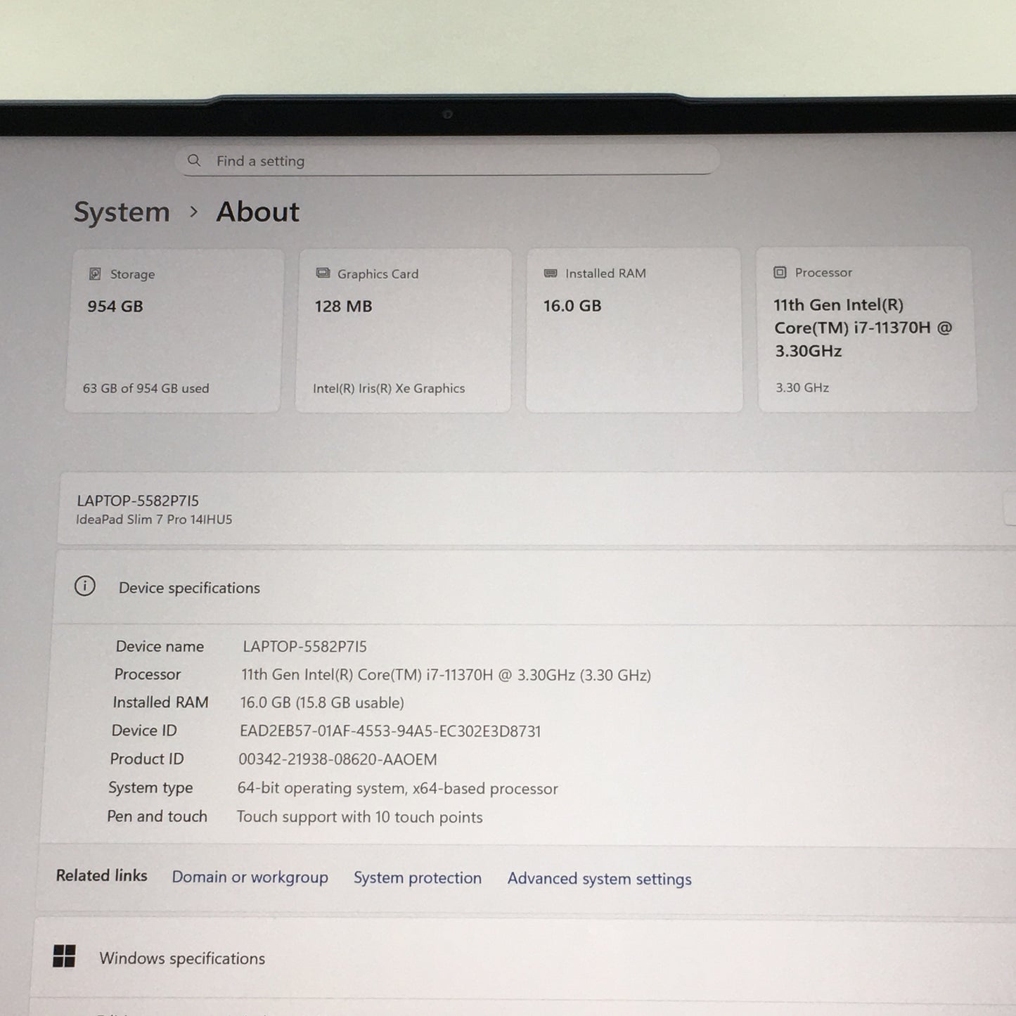 Lenovo Slim 7 PRO 14" I7-11370H 3.3GHz 16GB RAM 1TB SSD