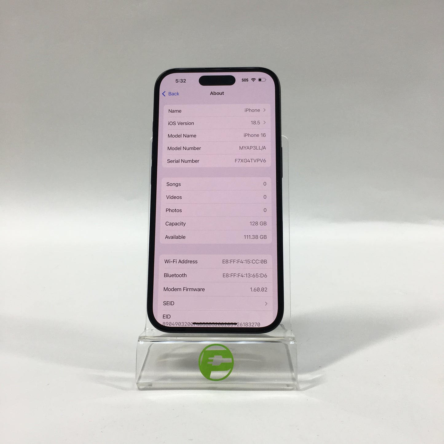 Unlocked Apple iPhone 16 128GB 18.5 Black MYAP3LL/A