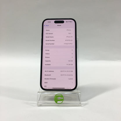 Unlocked Apple iPhone 16 128GB 18.5 Black MYAP3LL/A