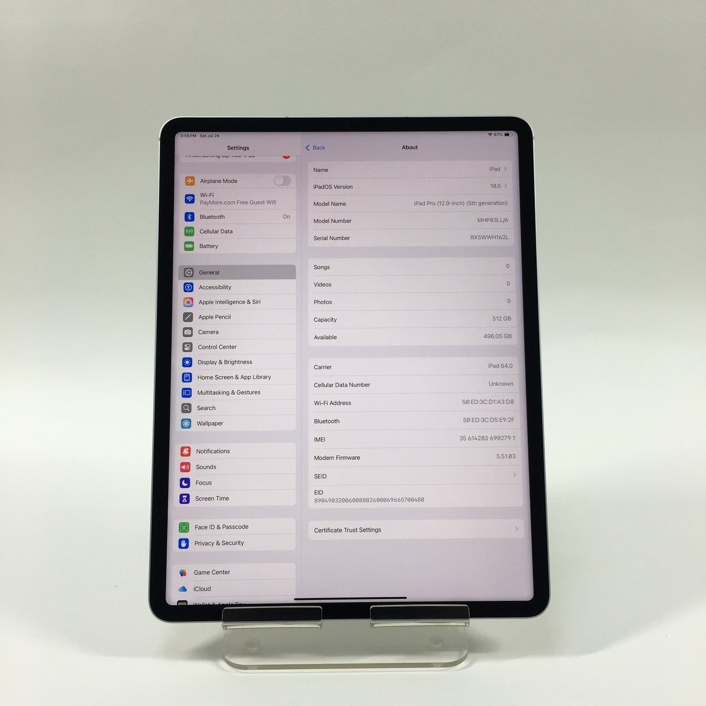 Unlocked Apple iPad Pro 12.9" 5th Gen 512GB 18.5 Silver MHP03LL/A