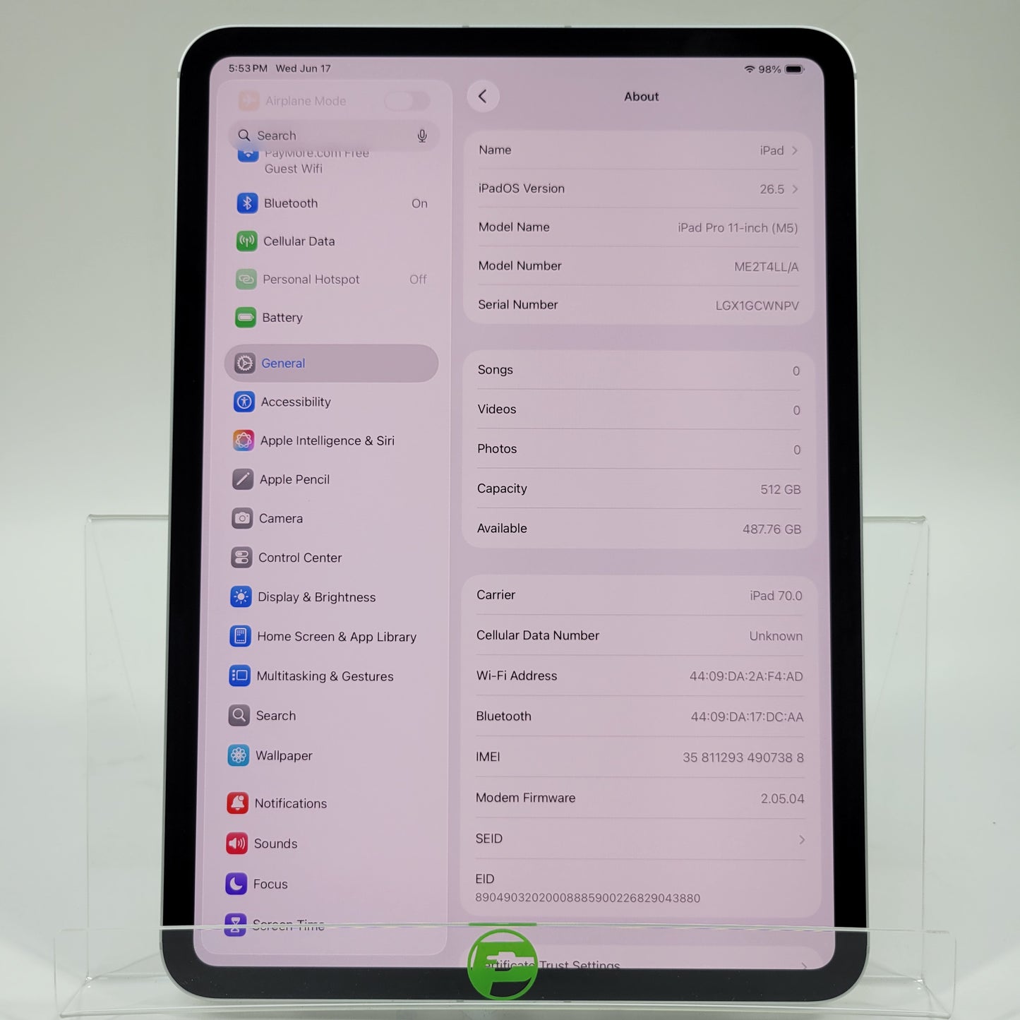 Unlocked Apple iPad Pro 11" M5 512GB Silver ME2T4LL/A