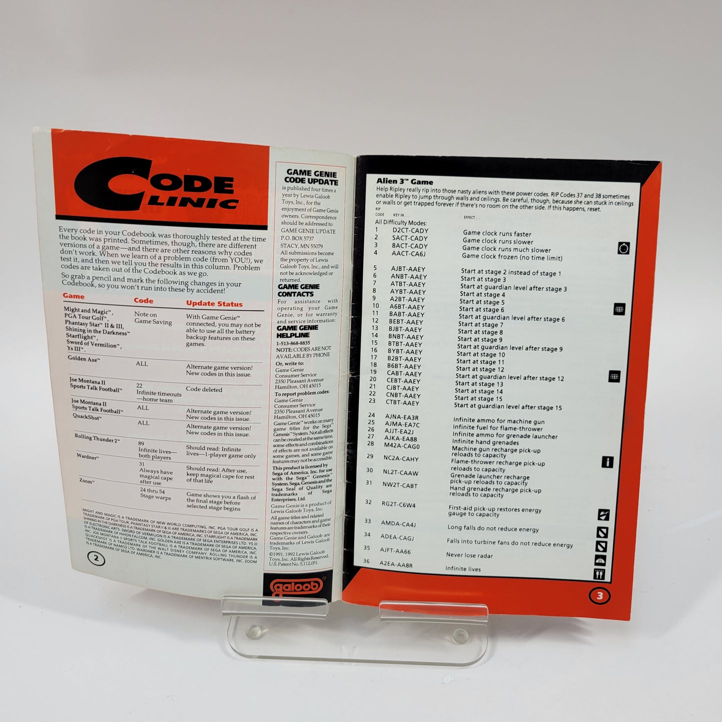 GALOOB  SEGA GENESIS GAME GENIE CODE BOOK CHEAT CODE BOOKLIT  VOLUME 1, NO.2