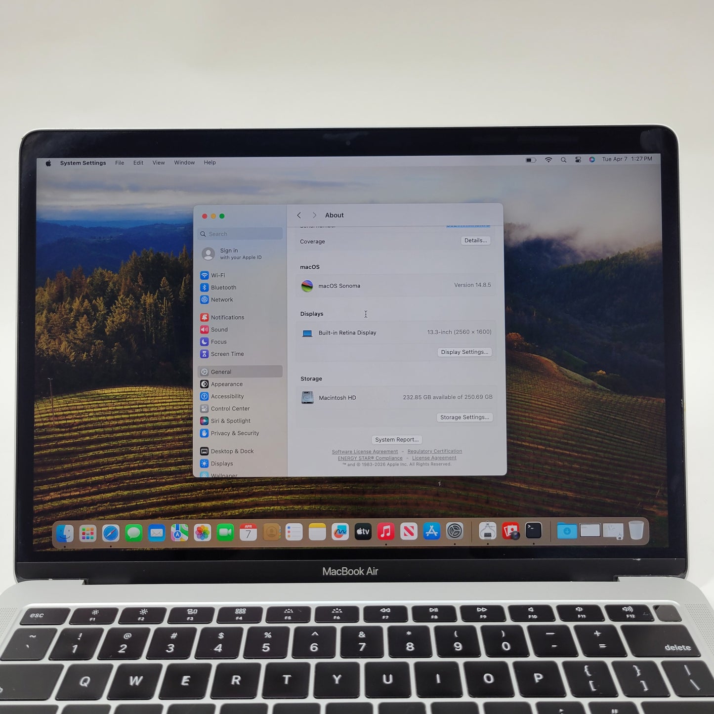 2018 Apple MacBook Air 13.3" i5 1.6GHz 8GB RAM 256GB SSD Silver A1932