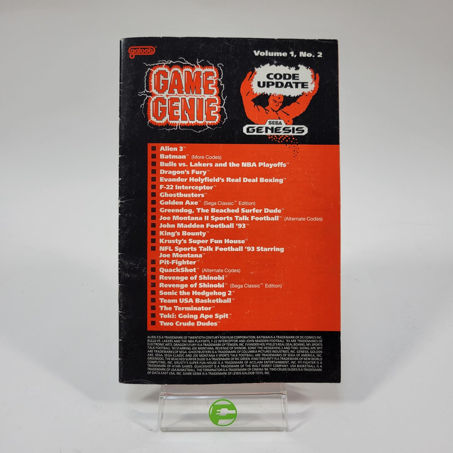 GALOOB  SEGA GENESIS GAME GENIE CODE BOOK CHEAT CODE BOOKLIT  VOLUME 1, NO.2