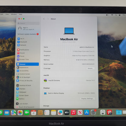 2020 Apple MacBook Air 13.3" i3 1.1GHz 8GB RAM 256GB SSD Space Gray A2179