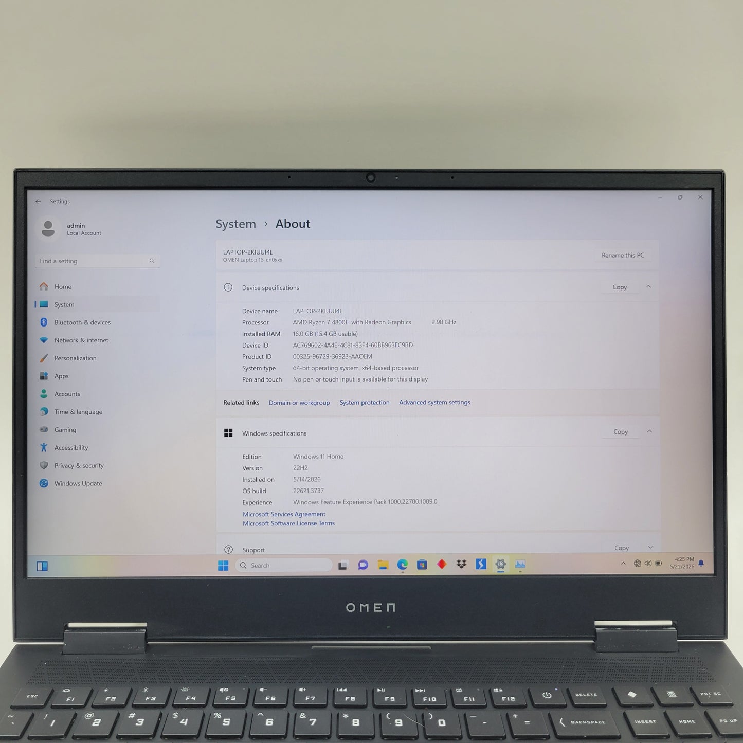 HP Omen 15-EN0023DX 15" Ryzen 7 4800H 2.9GHz 16GB RAM 1TB SSD 