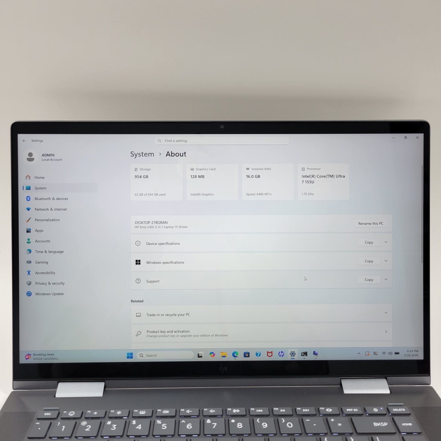 HP Envy x360 15-FE1097NR 15.6" Core Ultra 7 155U 1.7GHz 16GB RAM 1TB SSD